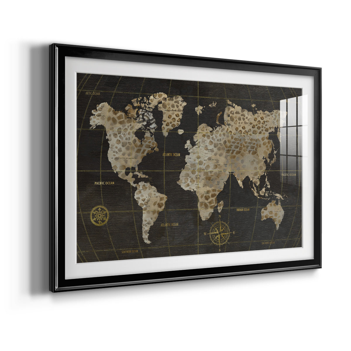 Safari World Map Premium Framed Print - Ready to Hang