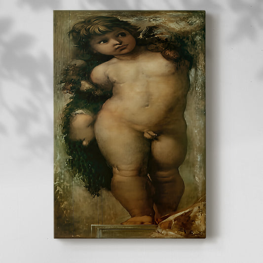 Canvas art print of a classical-inspired image of a child with gentle shading with a soft shadow on a white background.