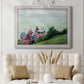 Impressionist coastal villas landscape by Gustave Caillebotte in an ornate weathered white frame displayed in a neutral-toned interior setting.