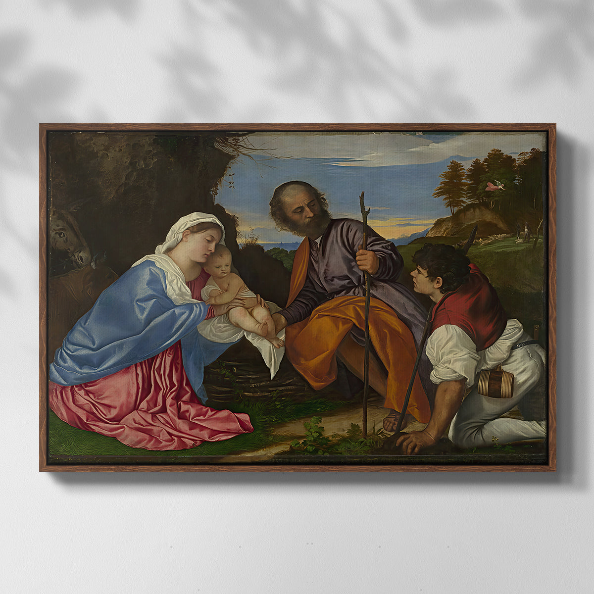 The Holy Family with a Shepherd, c. 1510 - Floater Framed Canvas Print