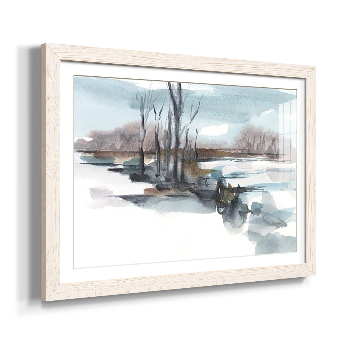 Winter Stream Watercolor II - Barnwood Framed Art Print