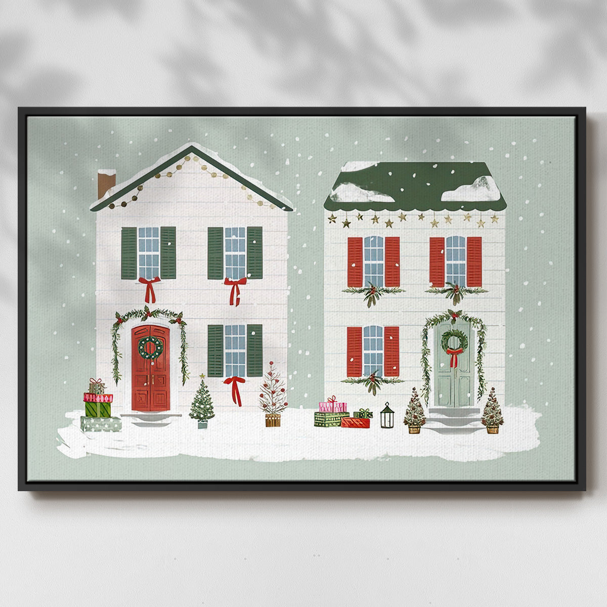 Festive Front Door Collection A - Framed Gallery Wrapped Canvas in Floating Frame