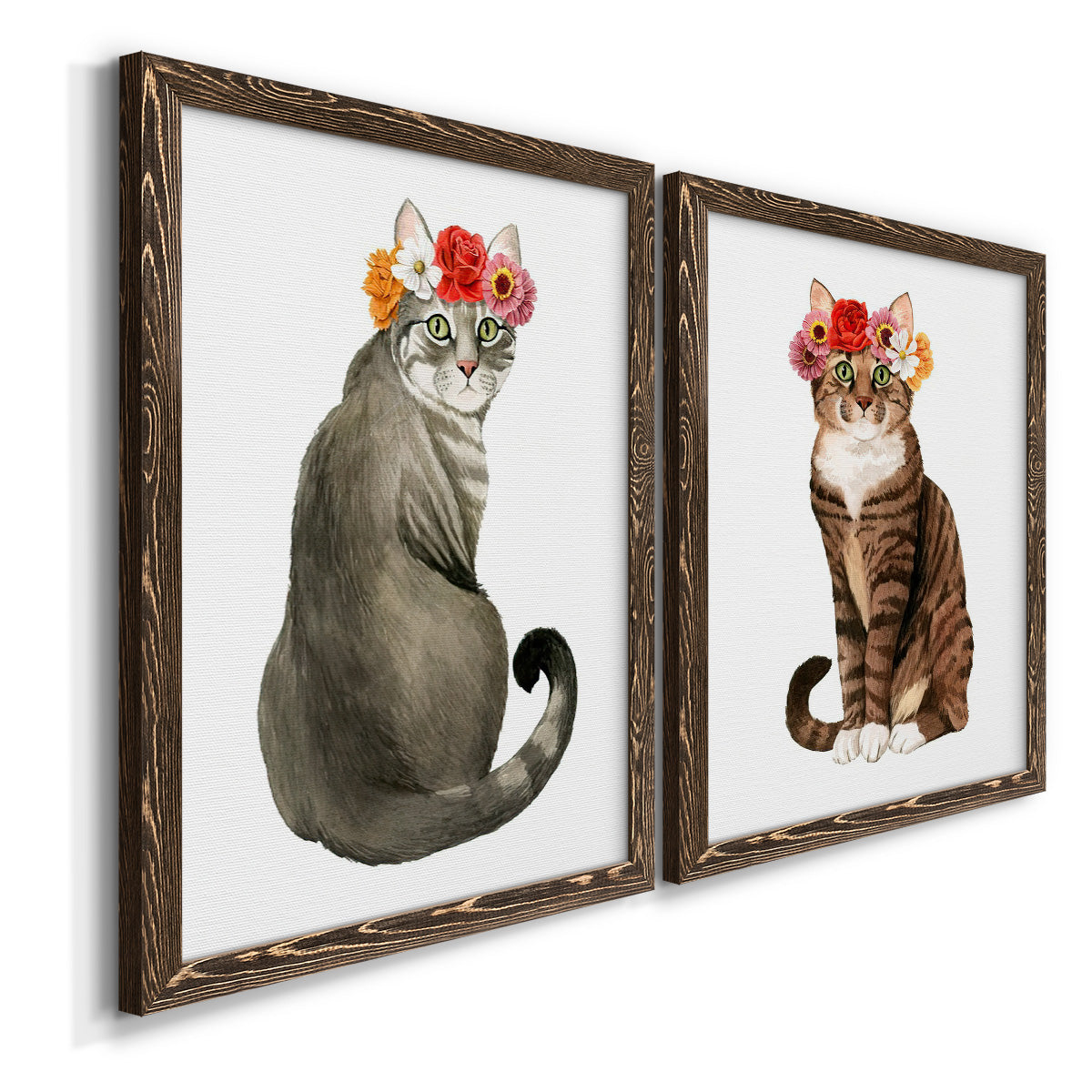 Flower Crown Cats I - Premium Framed Canvas 2 Piece Set - Ready to Hang