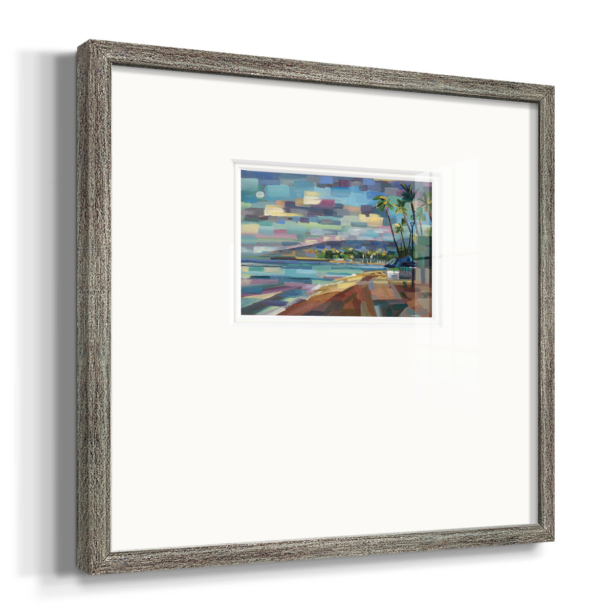 Morning Moon Over Waikiki- Premium Framed Print Double Matboard