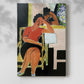 Canvas art print of a seated figure with a book in strong contrast and simple forms with a soft shadow on a white background.