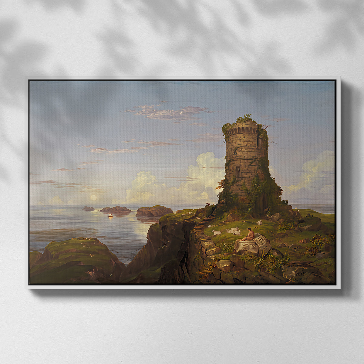 Italian Coast Scene with Ruined Tower, 1838 - Floater Framed Canvas Print
