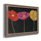 Contemporary poppy flower artwork printed on canvas in an ornate traditional silver frame.
