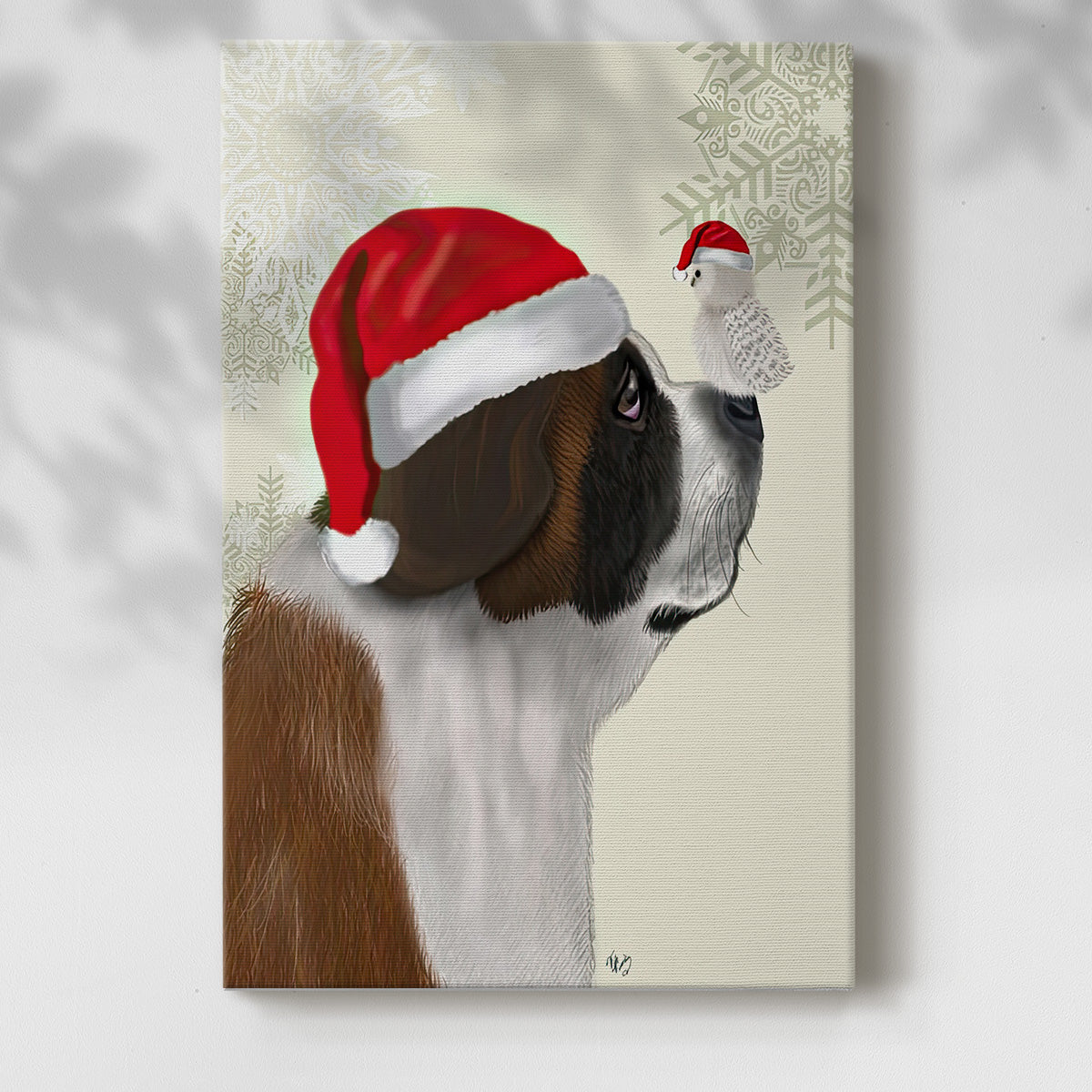 Christmas St Bernard and Fluffy Owl - Gallery Wrapped Canvas