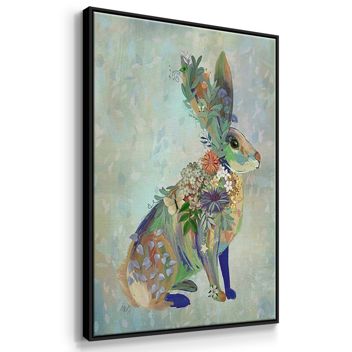 Fantastic Florals Fox, Sitting - Framed Premium Gallery Wrapped Canvas L Frame 3 Piece Set - Ready to Hang