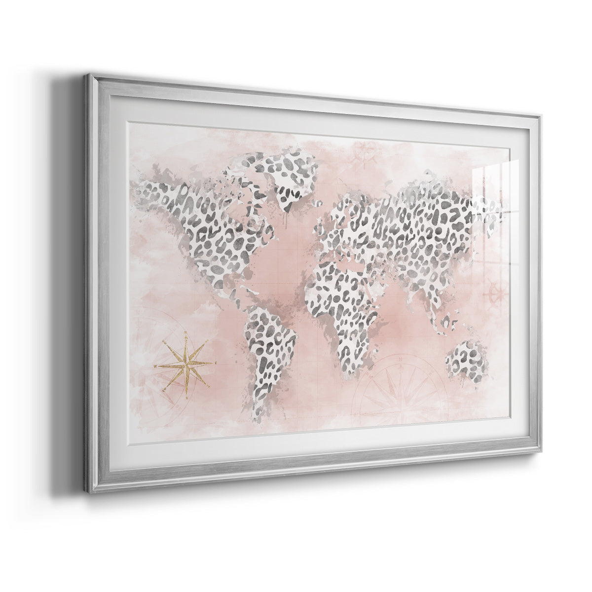 Pink Cheetah Map - Modern Framed Art Print