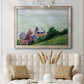 Impressionist coastal villas landscape by Gustave Caillebotte in an ornate champagne frame displayed in a neutral-toned interior setting.