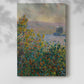 Canvas art print of a vibrant floral landscape with dense plant life and soft light with a soft shadow on a white background.