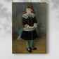 Canvas art print of a gentle child portrait with subtle color and calm expression with a soft shadow on a white background.
