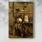 Canvas art print of a calm workspace scene with paintings and soft tones with a soft shadow on a white background.