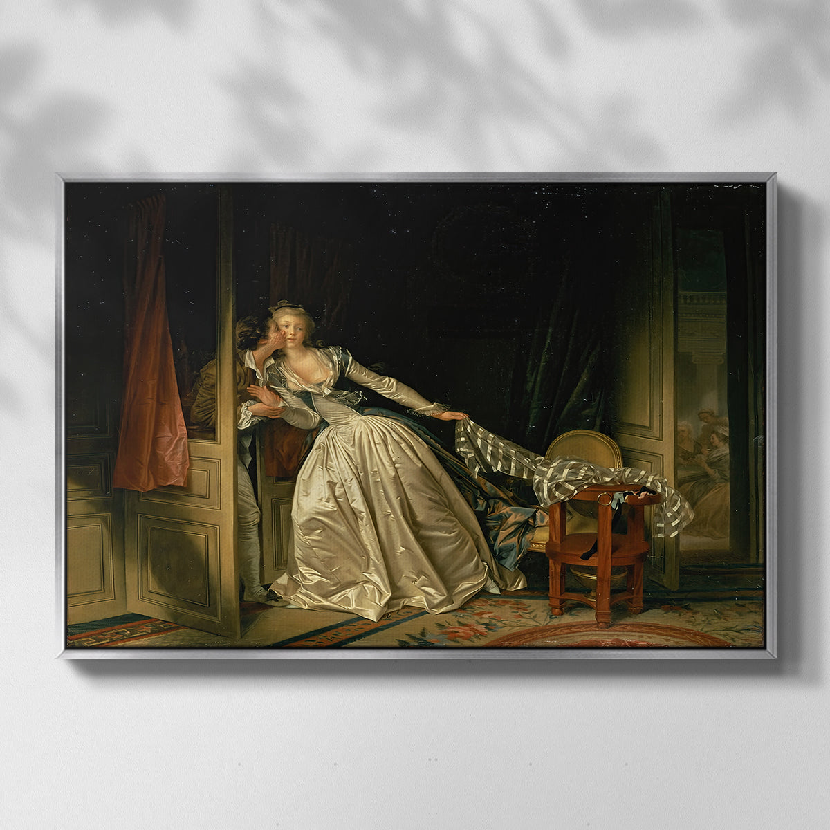 The Stolen Kiss (Le Baiser à la dérobée), c. 1788 - Floater Framed Canvas Print