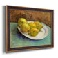 Impressionist still life with lemons by Vincent van Gogh printed on canvas in an ornate bronzed mahogany wood frame.