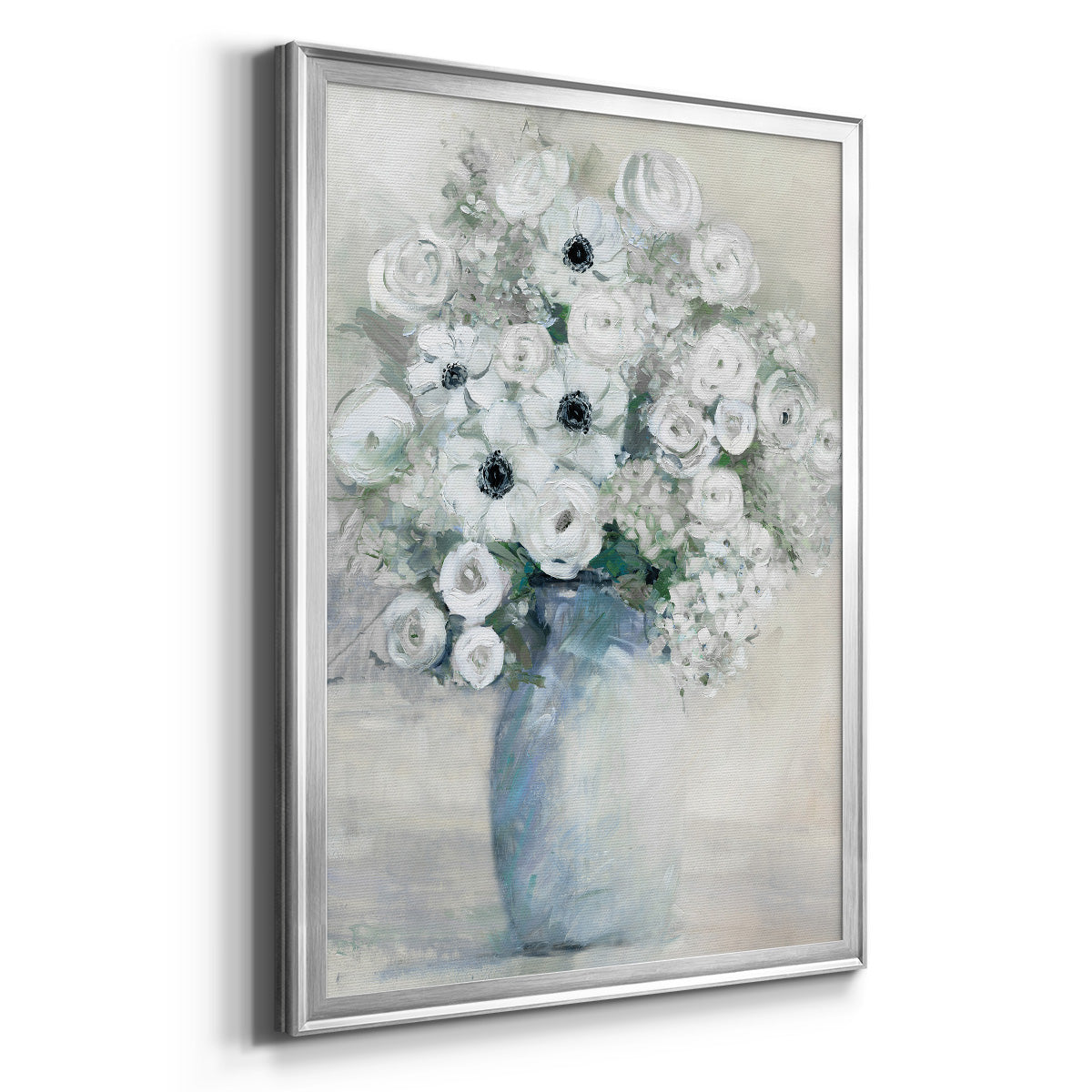 White Anemone Bouquet - Modern Framed Canvas Print