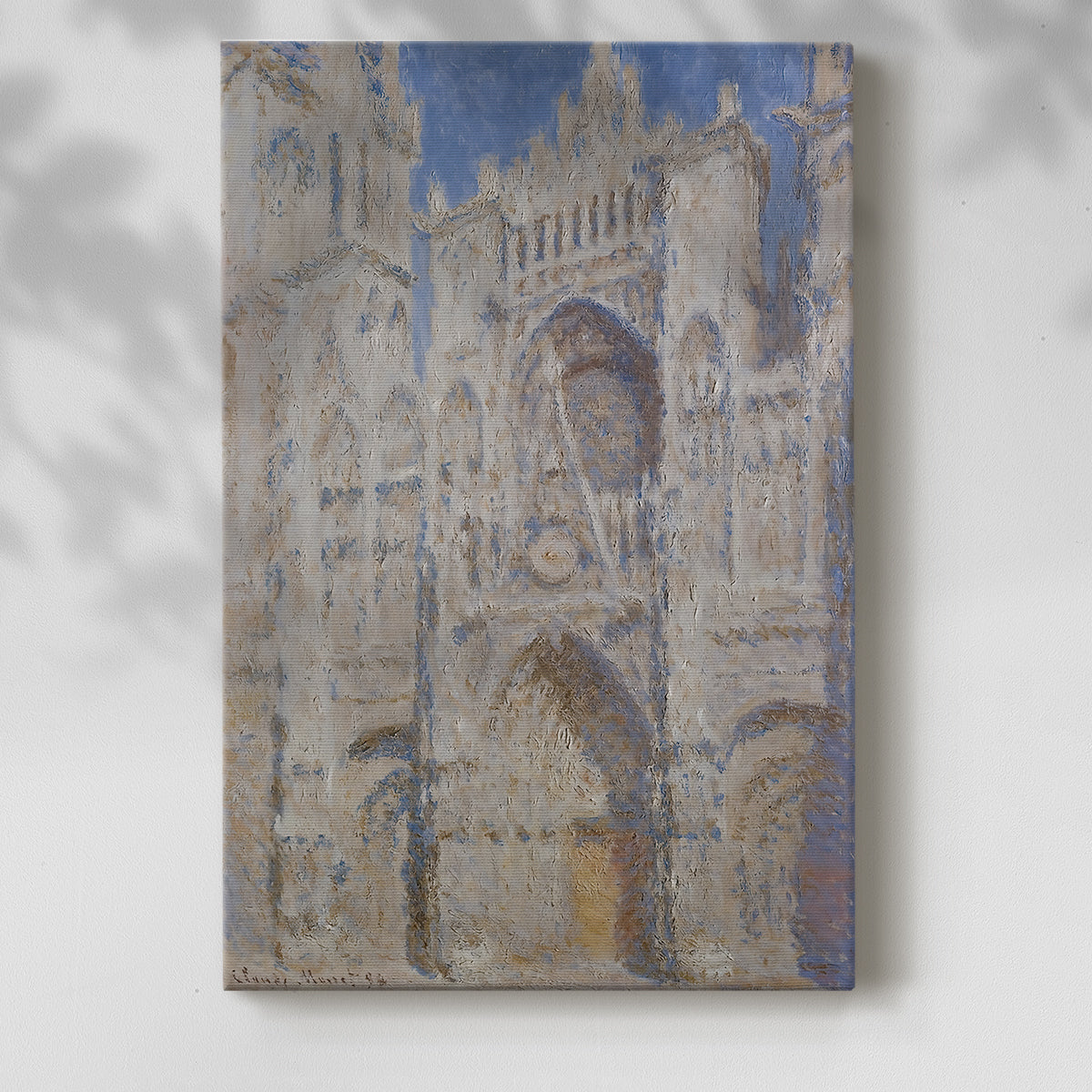 Canvas art print of an architectural study with textured brushwork and light effects with a soft shadow on a white background.