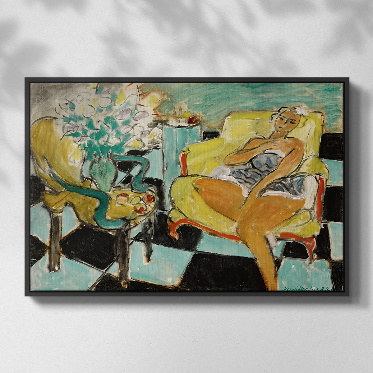 Seated Woman with Flower, 1942 - Floater Framed Canvas Print