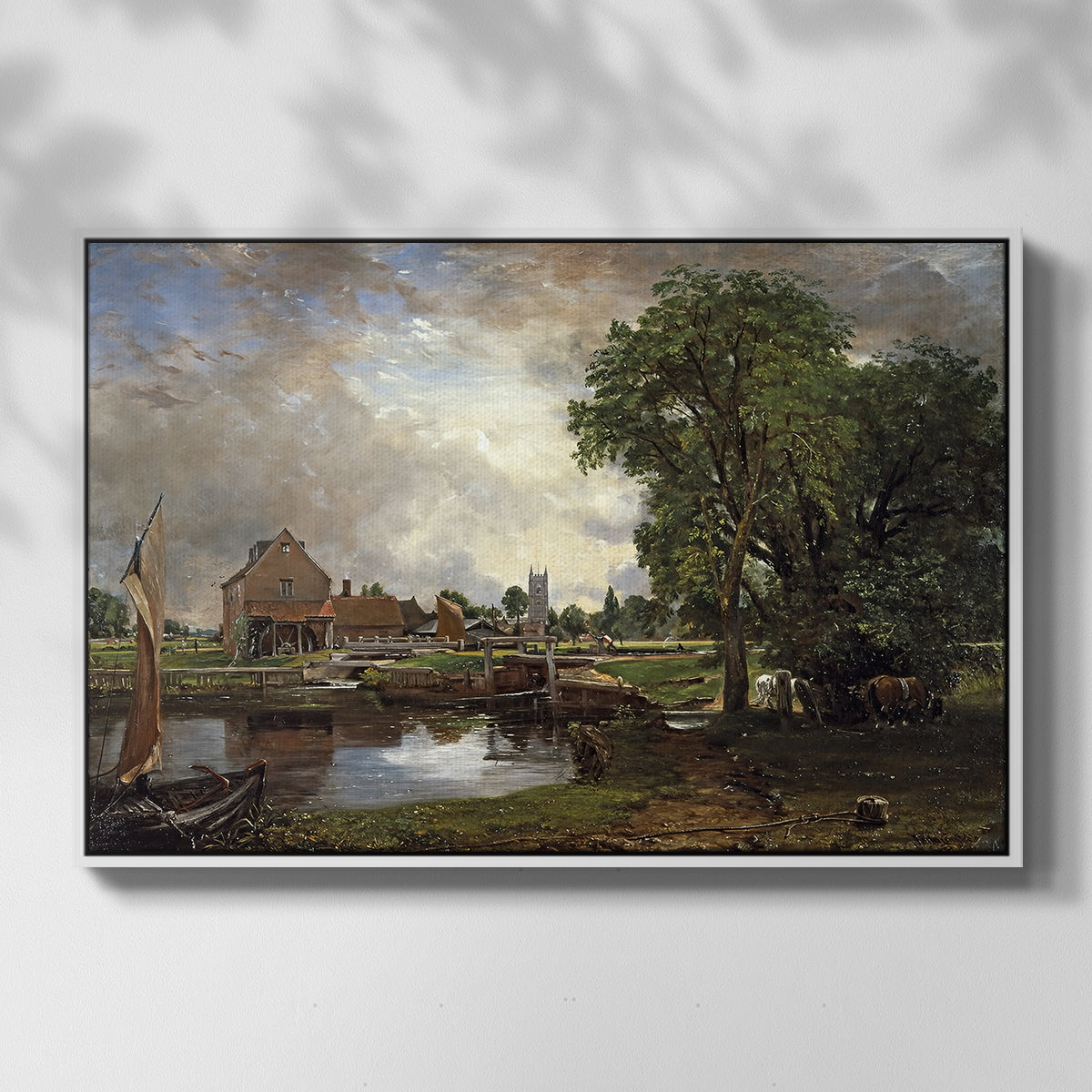 Dedham Lock and Mill, c. 1820 - Floater Framed Canvas Print