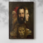 Canvas art print of a classical composition with layered figures and rich tones with a soft shadow on a white background.