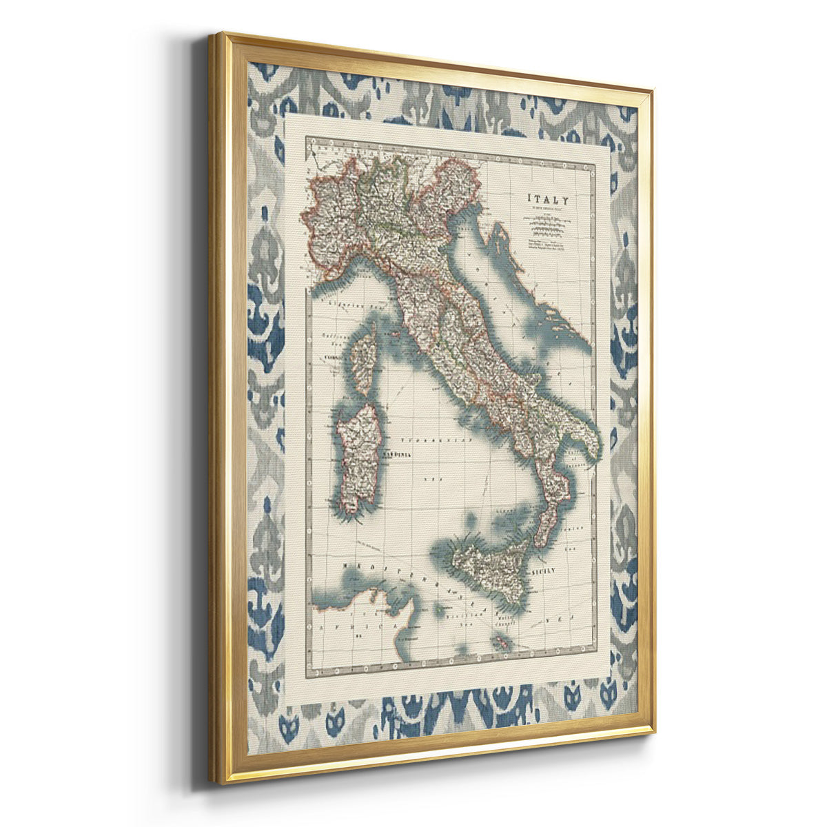 Bordered Map of Italy - Modern Framed Canvas Print