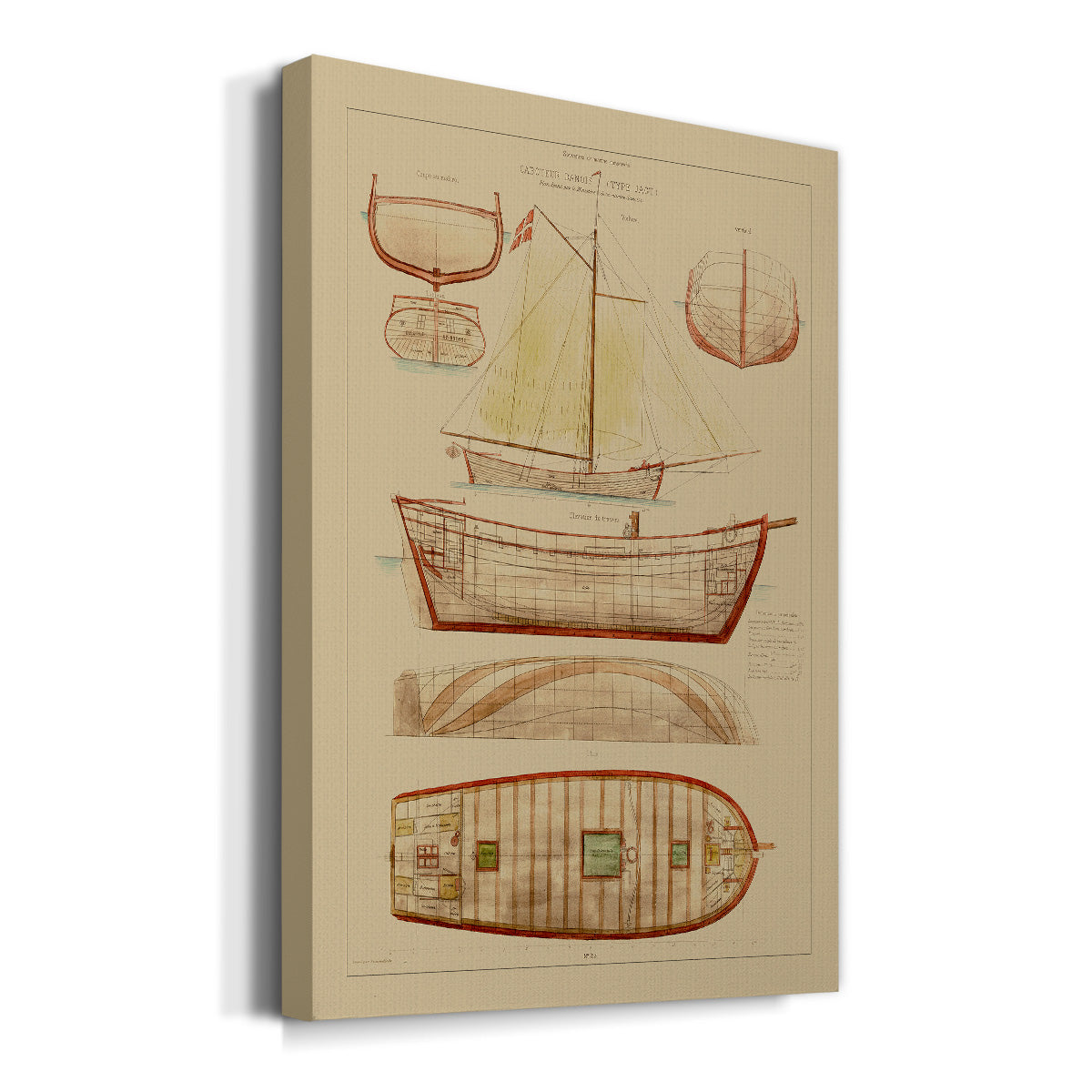 Antique Ship Plan III Premium Gallery Wrapped Canvas - Ready to Hang