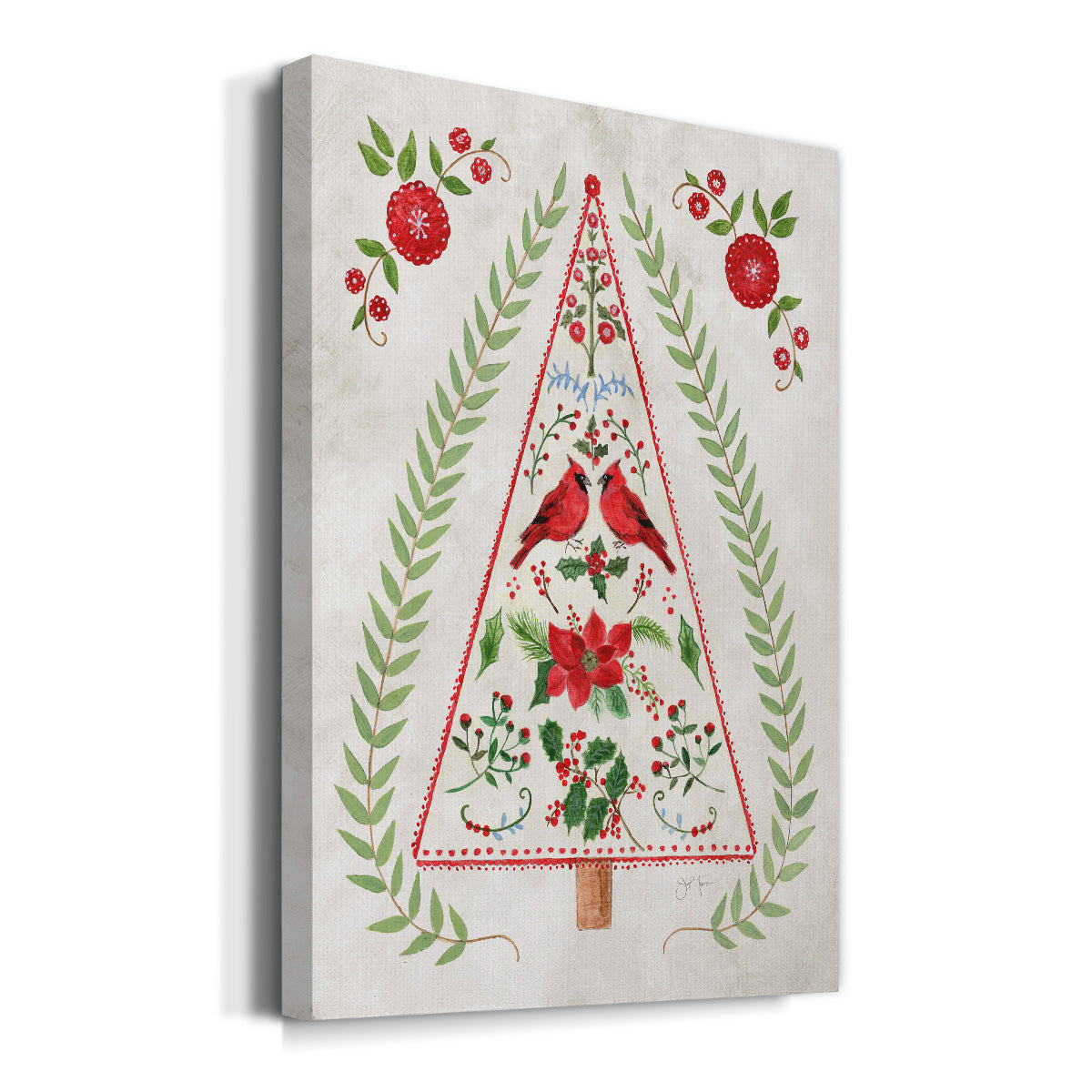 Christmas Folk Tree Premium Gallery Wrapped Canvas - Ready to Hang