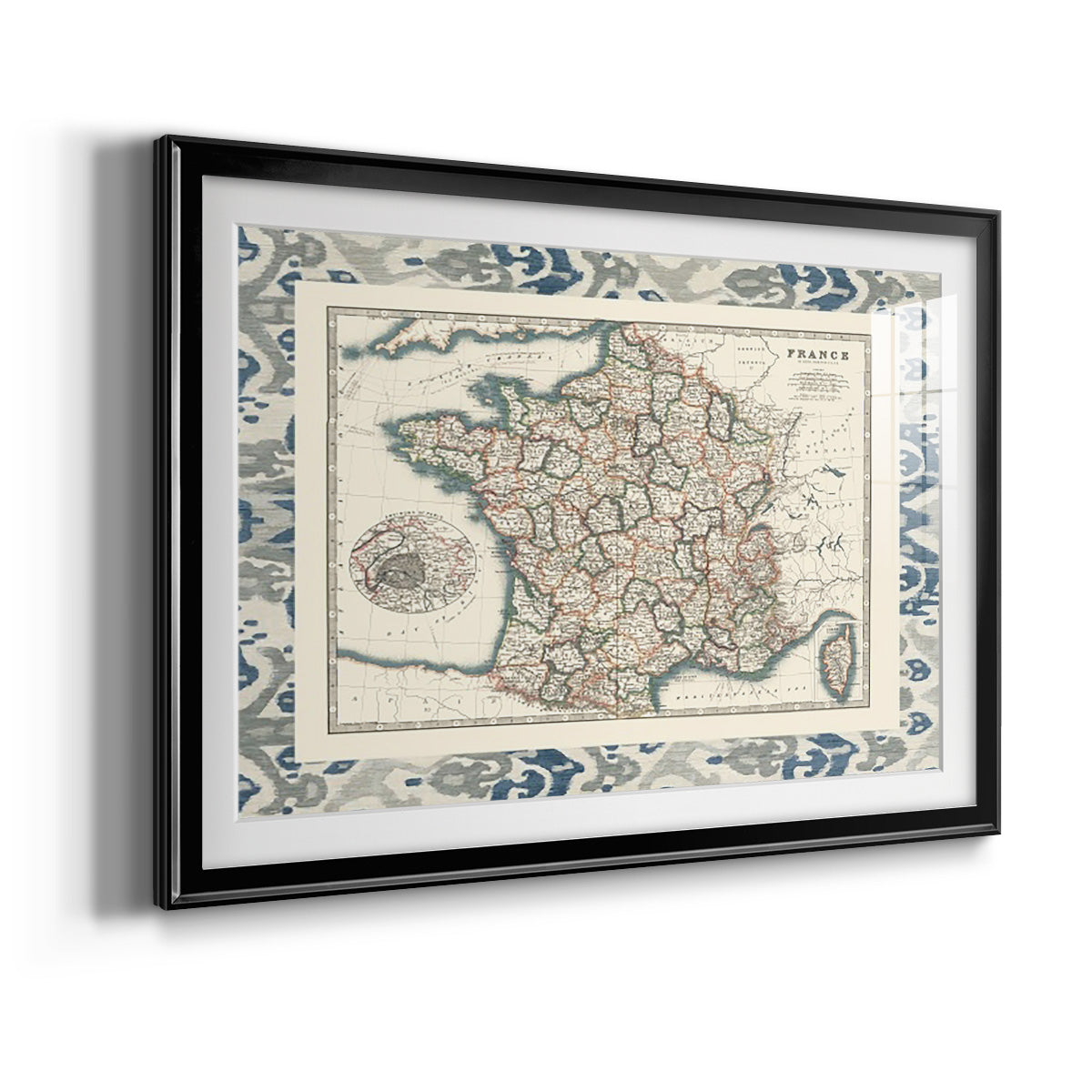 Bordered Map of France - Modern Framed Art Print