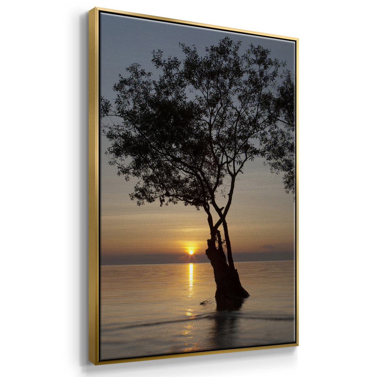 Sunset Silhouette - Framed Premium Gallery Wrapped Canvas L Frame - Ready to Hang