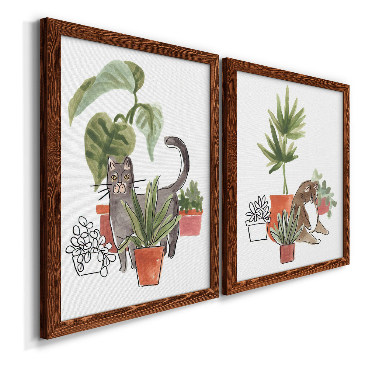 Purrfect Plants I - Premium Framed Canvas 2 Piece Set - Ready to Hang