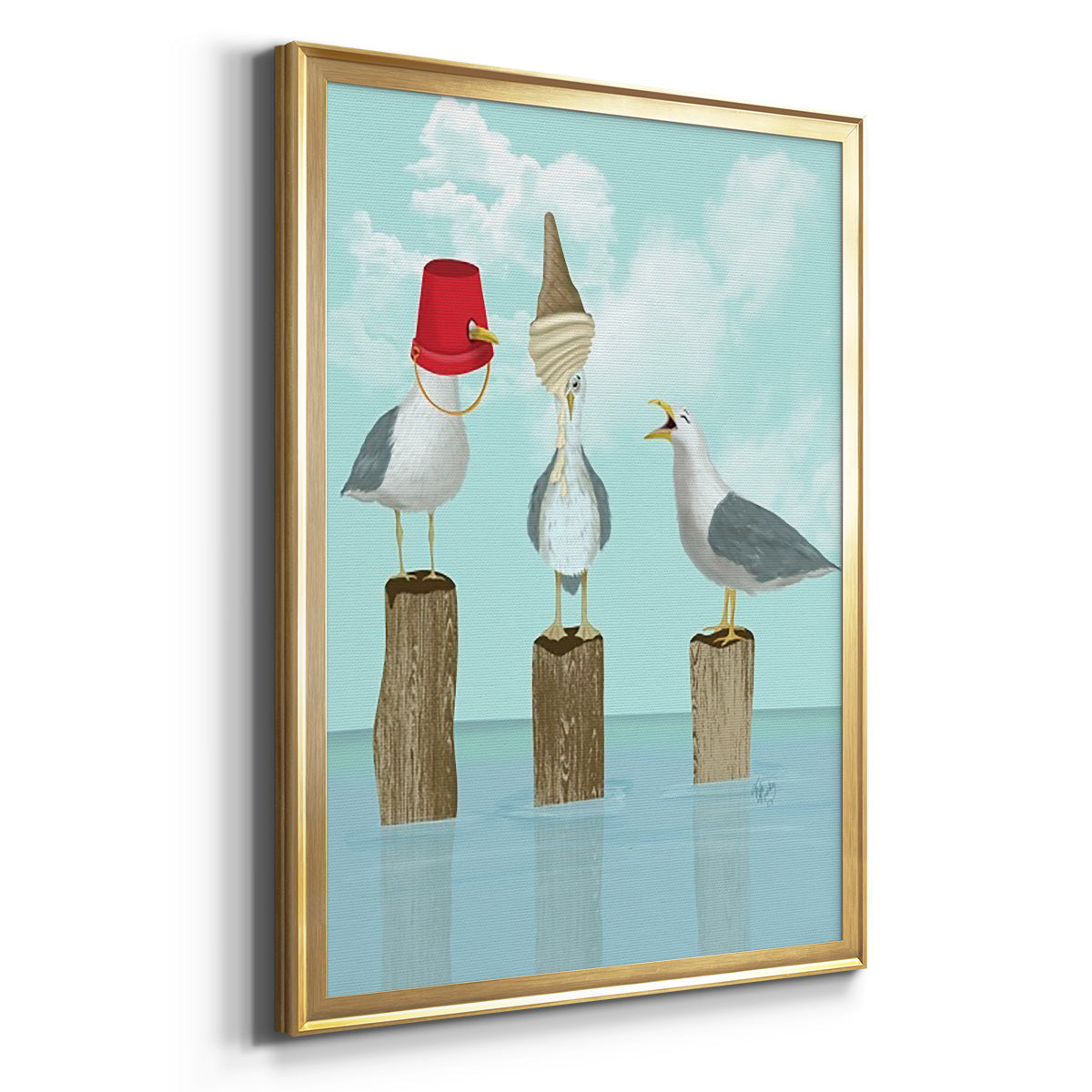 Silly Seagulls - Modern Framed Canvas Print