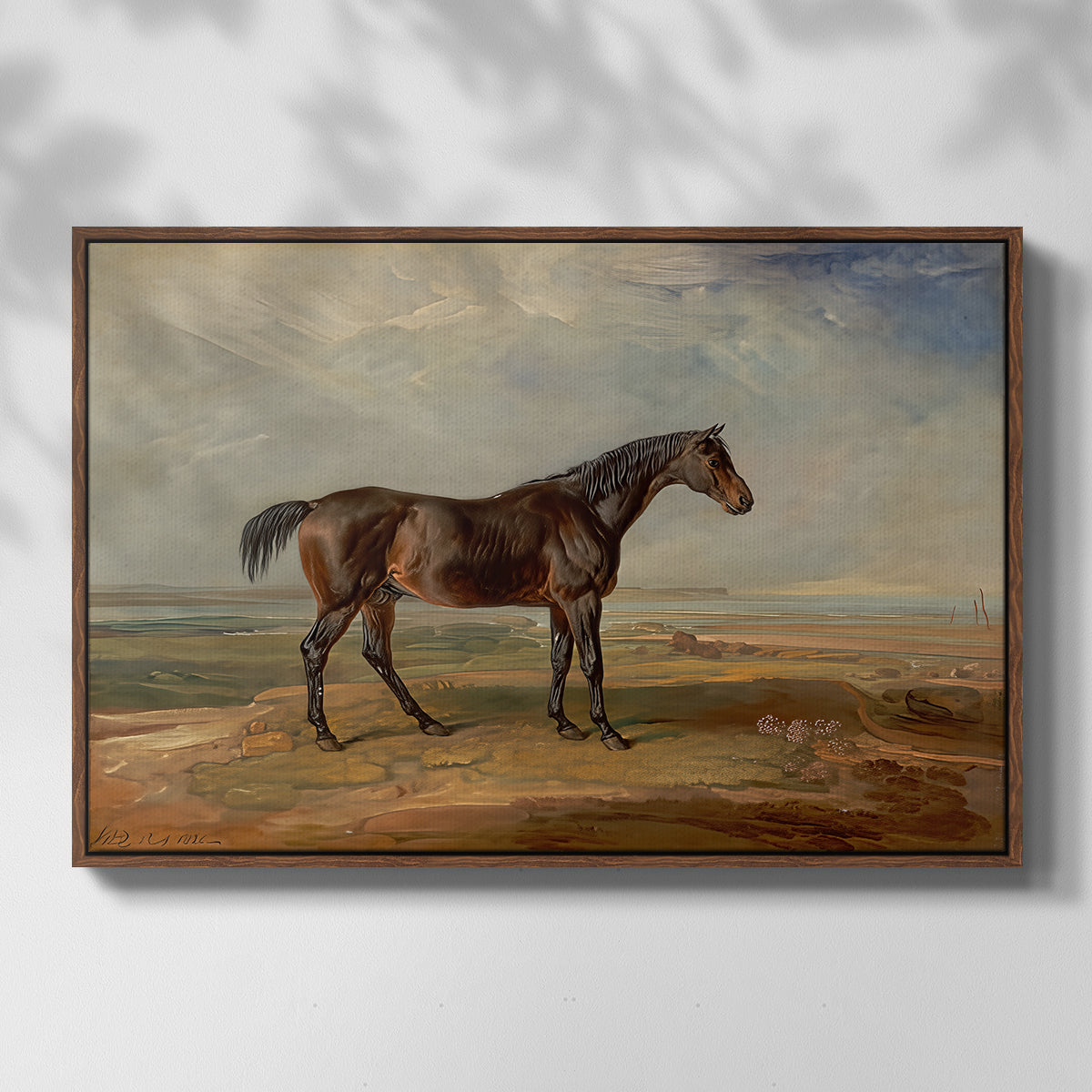 Dr. Syntax, a Bay Racehorse, Standing in a Coastal Landscape, an Estuary Beyond, c. 1820 - Floater Framed Canvas Print