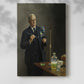 Canvas art print of a composed male figure with subtle shading and calm presence with a soft shadow on a white background.