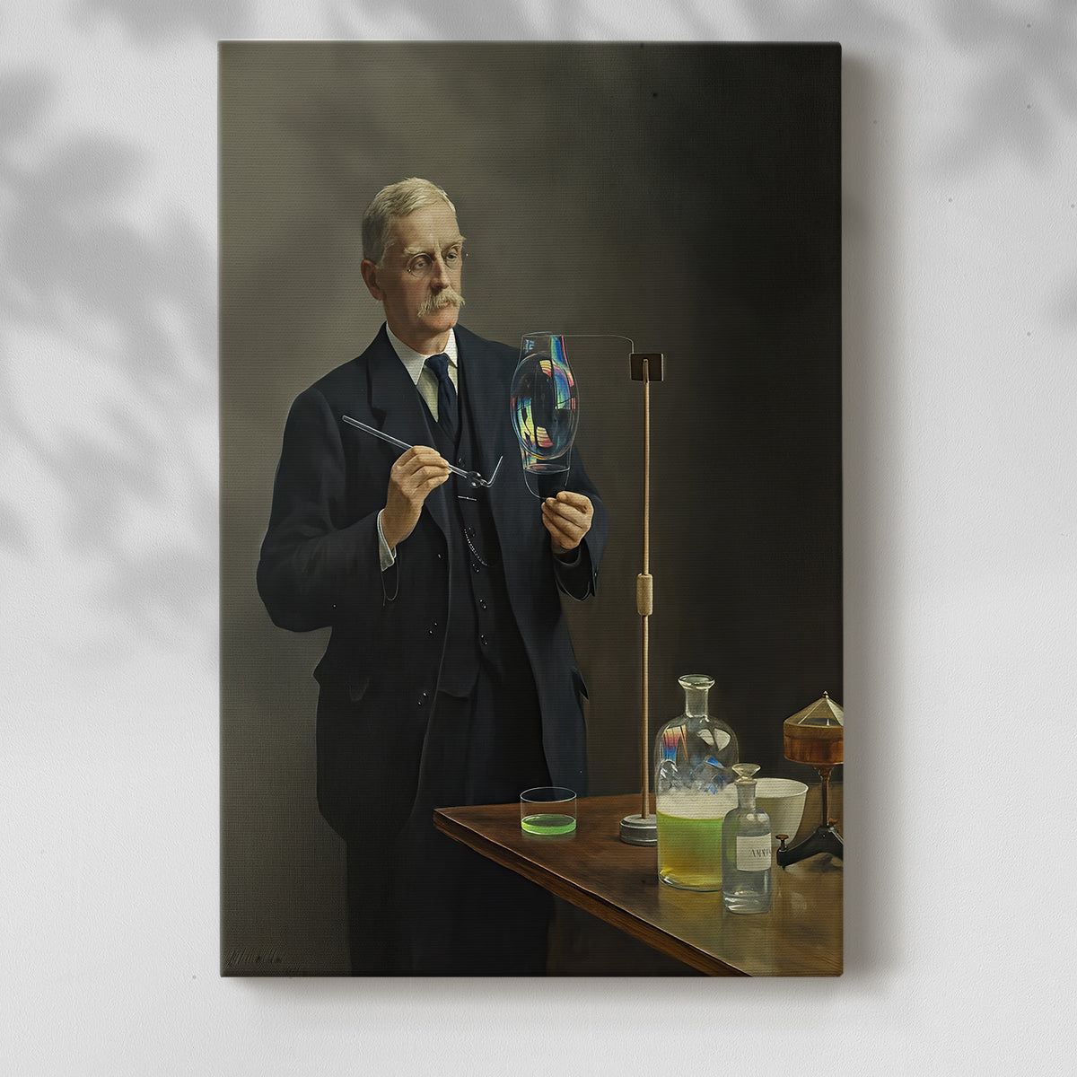Canvas art print of a composed male figure with subtle shading and calm presence with a soft shadow on a white background.