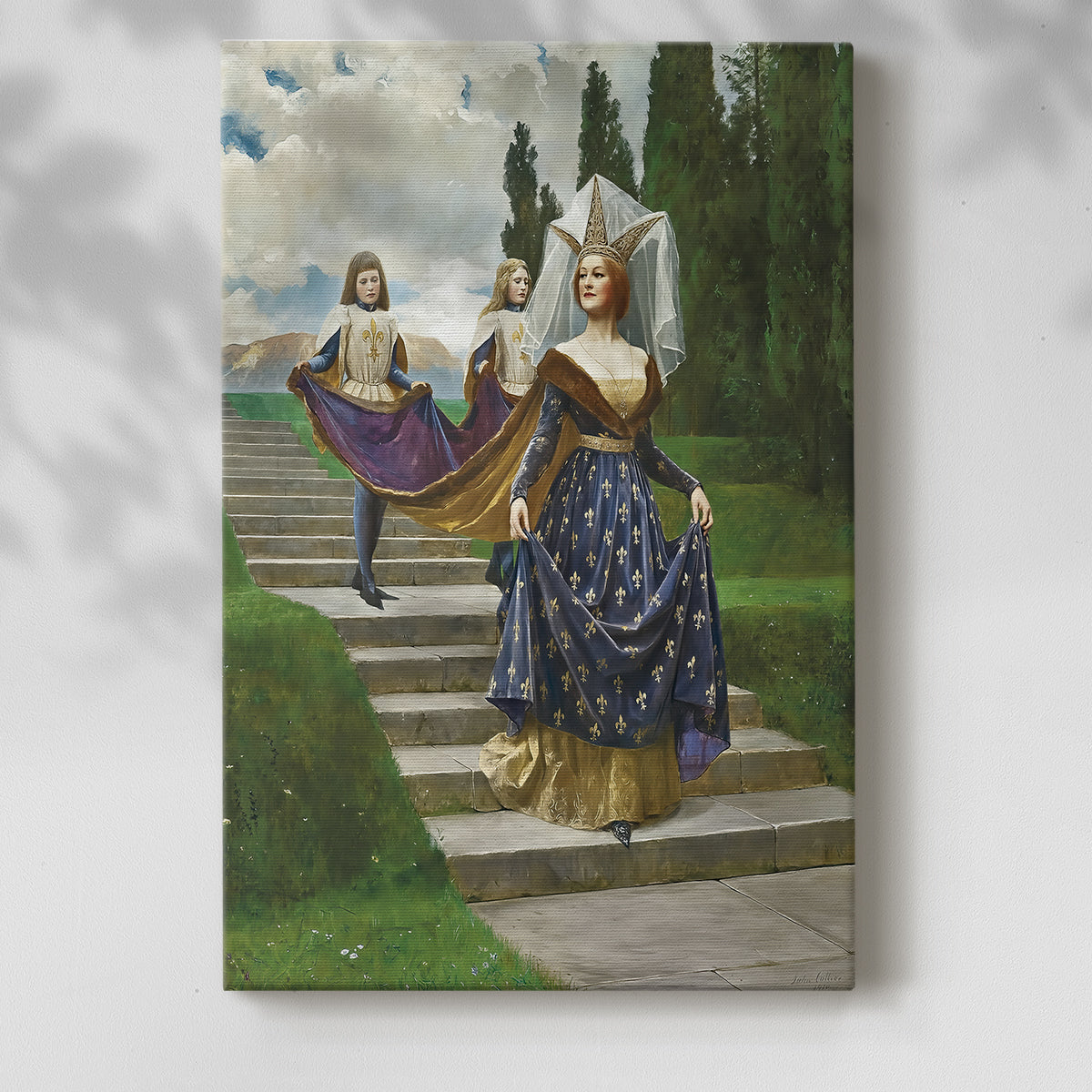 Canvas art print of a composed figure with formal attire and soft lighting with a soft shadow on a white background.