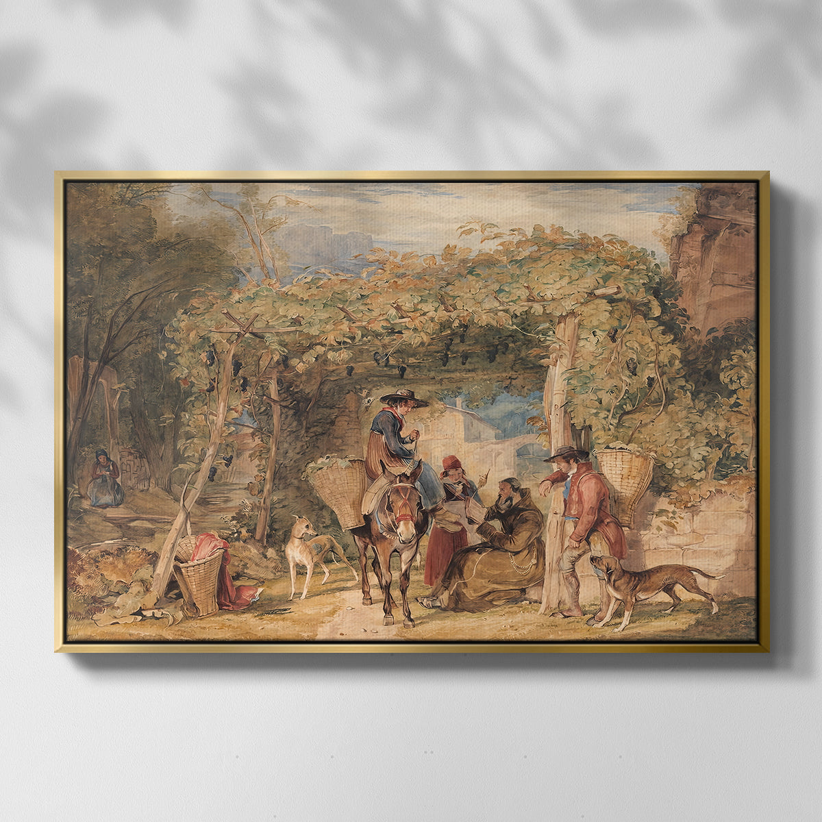 Figures and Animals in a Vineyard, c. 1829 - Floater Framed Canvas Print