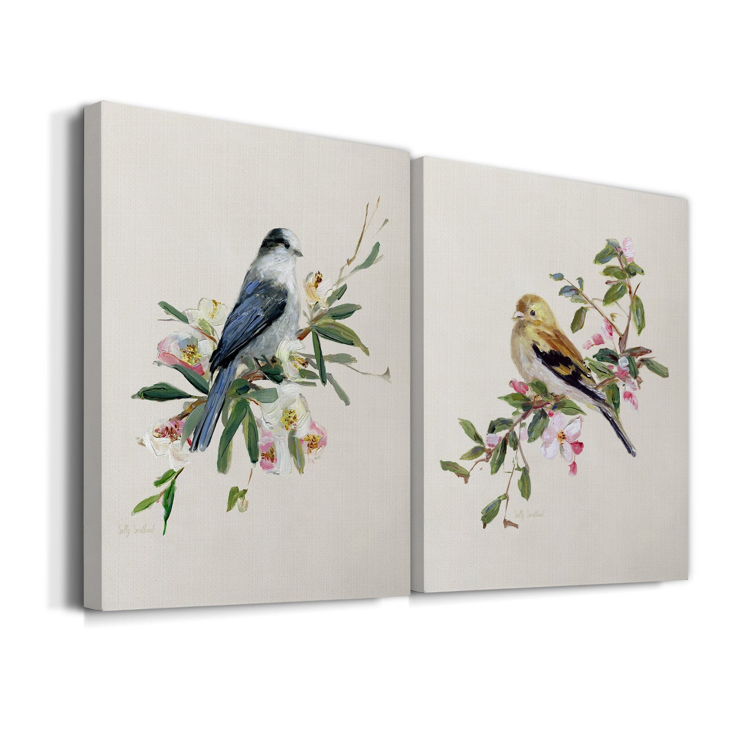 Spring Song Gray Jay Premium Gallery Wrapped Canvas - Ready to Hang - Set of 2 - 8 x 12 Each