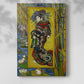 Canvas art print of a stylized figure with decorative elements and strong tones with a soft shadow on a white background.