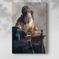 Canvas art print of a focused figure working with fine thread in soft light with a soft shadow on a white background.
