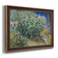 Impressionist lilac flower painting by Vincent van Gogh printed on canvas in an ornate bronzed mahogany wood frame.
