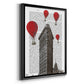 Flat Iron Building and Red Hot Air Balloons - Modern Framed Canvas Print