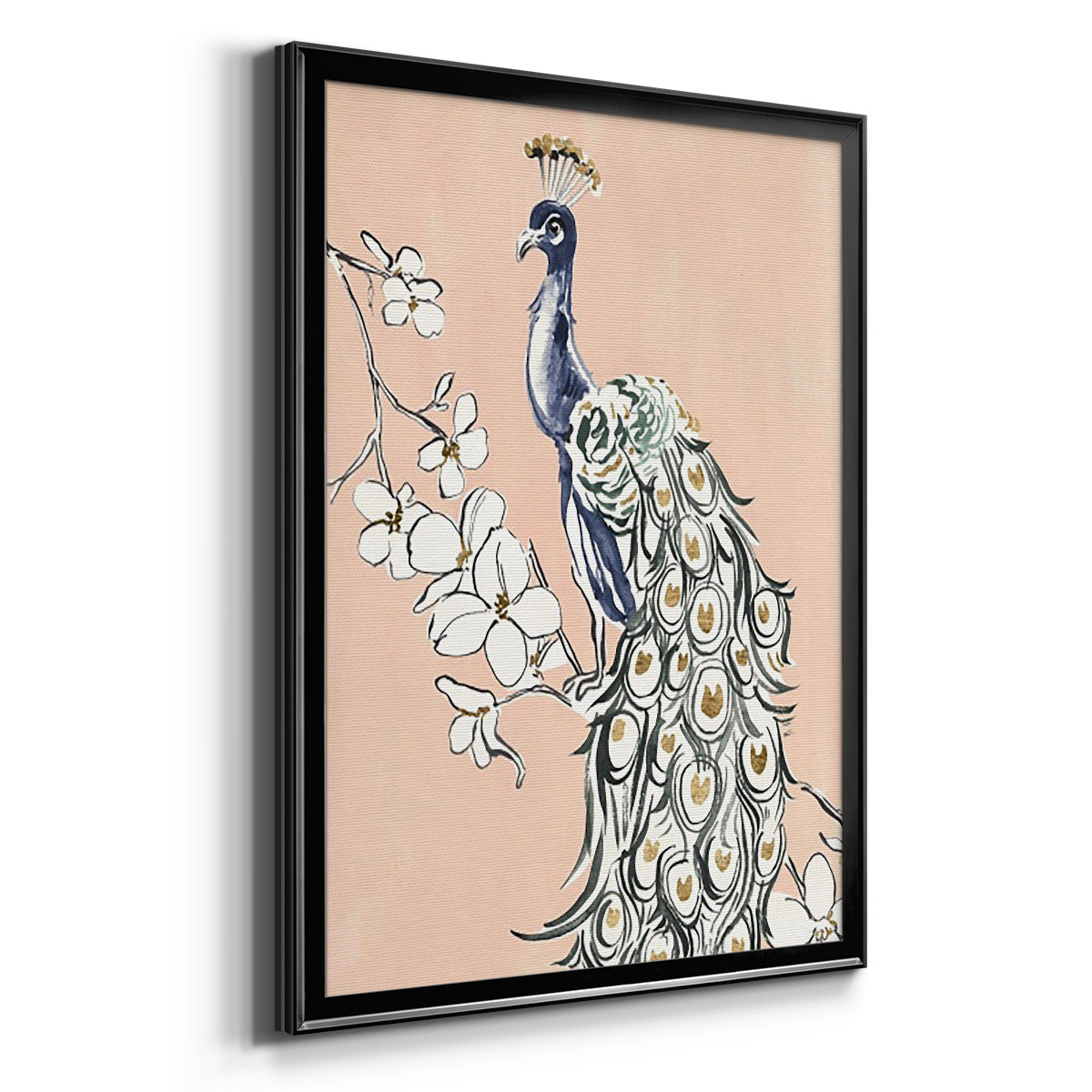 Peacock in Gold IV - Modern Framed Canvas Print