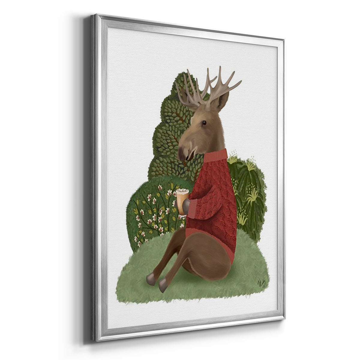 Latte Moose in Sweater - Modern Framed Canvas Print