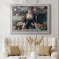 Iconic impressionist café bar scene by Édouard Manet in an ornate weathered white frame displayed in a neutral-toned interior setting.