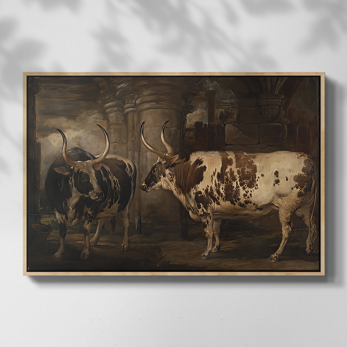 Portraits of Two Extraordinary Oxen, Property of the Earl of Powis, 1814 - Floater Framed Canvas Print