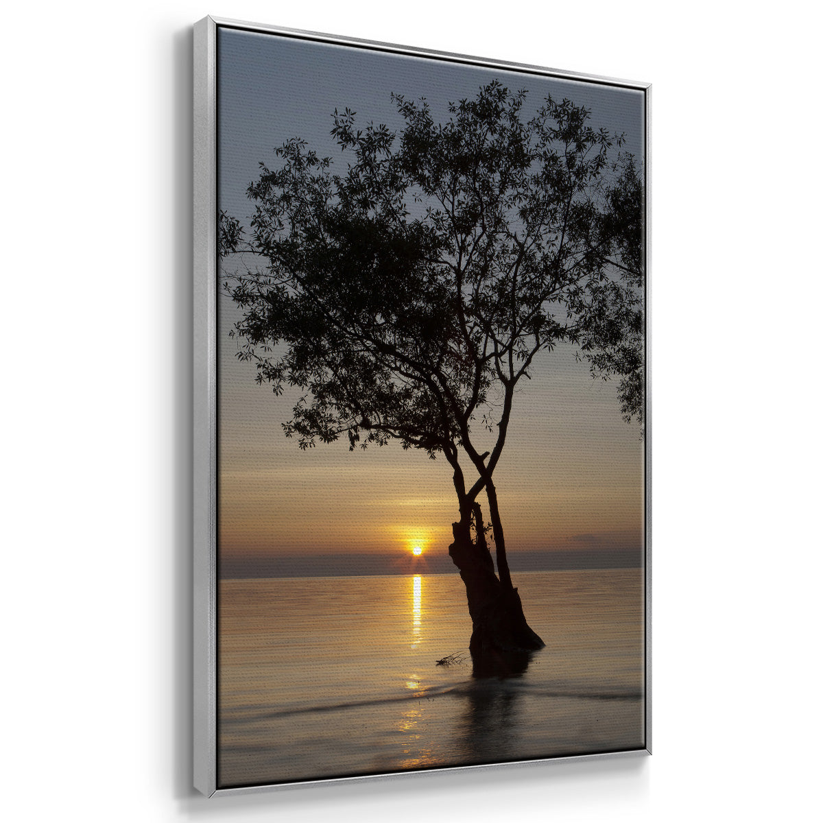 Sunset Silhouette - Framed Premium Gallery Wrapped Canvas L Frame - Ready to Hang