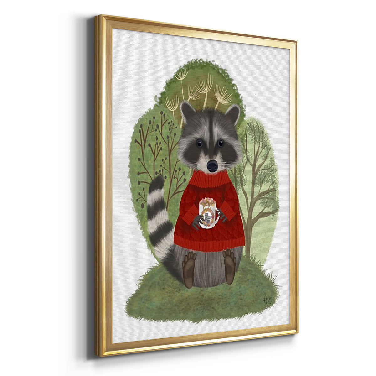 Hot Chocolate Raccoon - Modern Framed Canvas Print