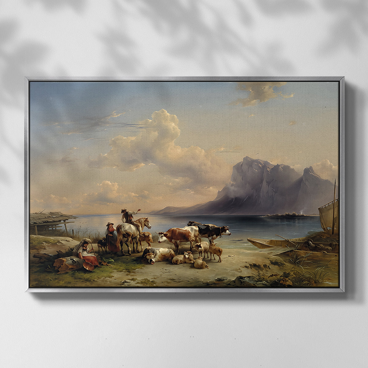 Shepherds and Cattle on Lake Attersee, 1852 - Floater Framed Canvas Print