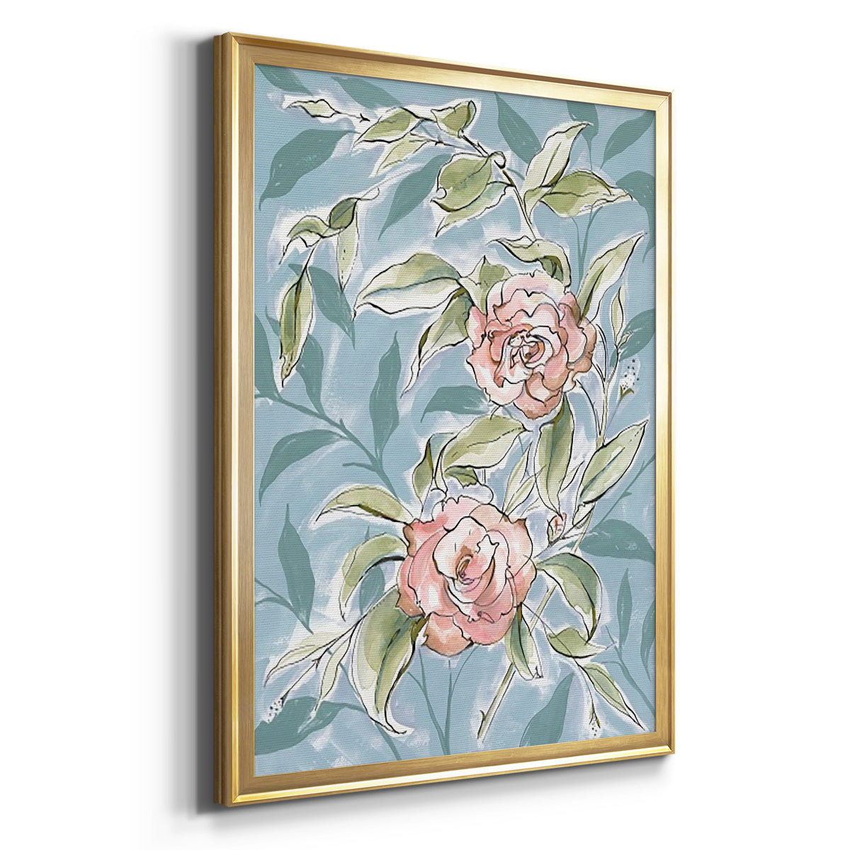 Faded Camellias II - Modern Framed Canvas Print